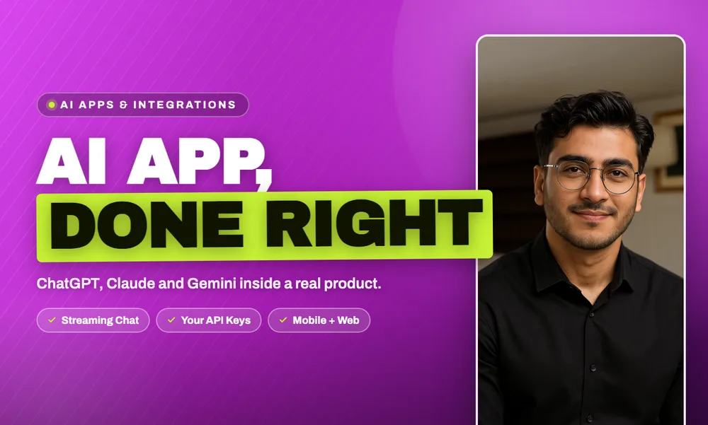 Fiverr gig cover: AI mobile app or website with ChatGPT or Claude